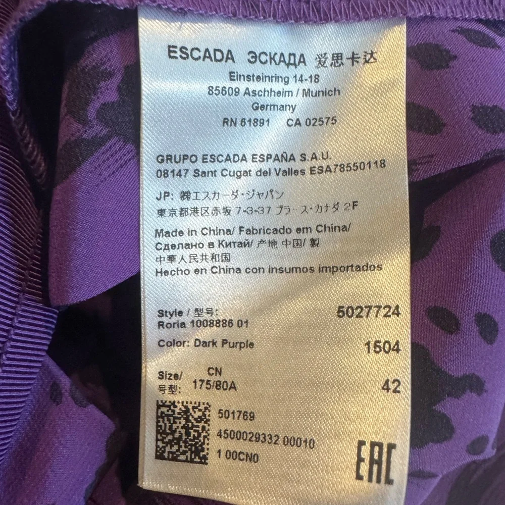Escada Asymmetrical Skirt in Vibrant Purple and‎ Black 42